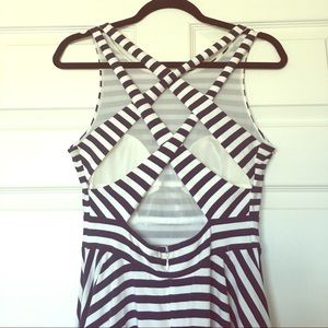 Blue and white stripped skater style dress