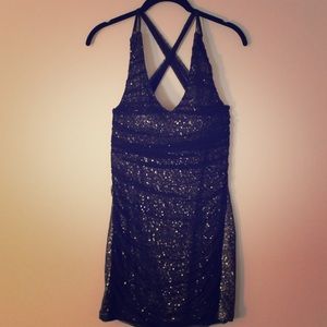 EXPRESS NYE SEQUIN DRESS BLACK SILVER SZ SMALL