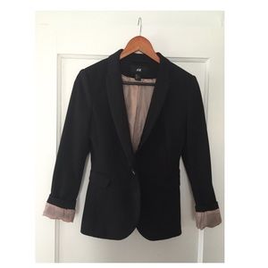 Black Blazer w/ Pink and Gray Stripe Cuff