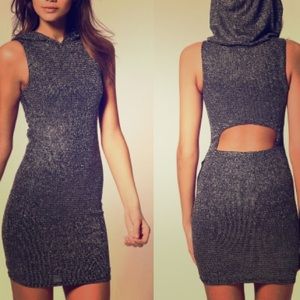 ASOS GLITTER HOOD DRESS WITH BACKLESS DETAIL SZ 4