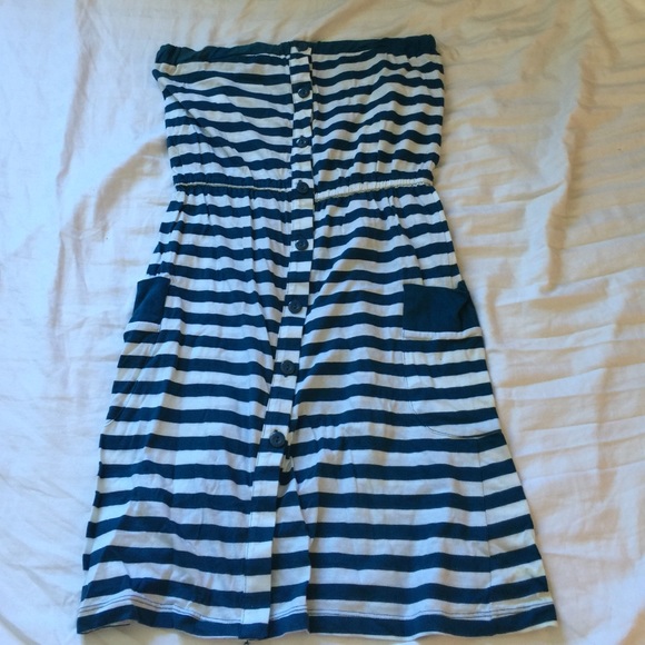 Blue and white striped dress