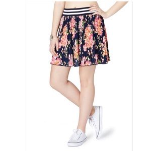 Navy Pleated Floral Varsity Skirt