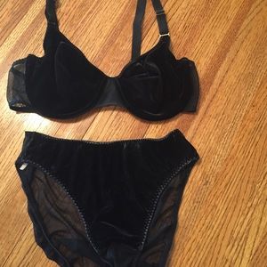 Black velveteen bra cups and front of panty