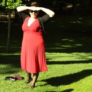 Plus Size Red Surplice Dress - Size 16