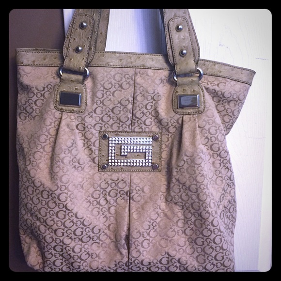 Tan GUESS Purse with Rhinestones