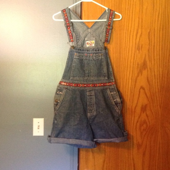 Denim Overalls with Red Tribal Trim