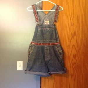 Denim Overalls with Red Tribal Trim