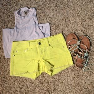 American Eagle neon yellow cutoff jean shorts 4
