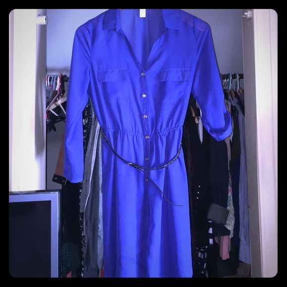 Chiffon royal blue button up Dress - Picture 1 of 4