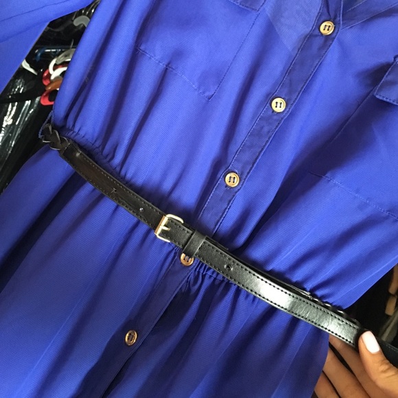 Chiffon royal blue button up Dress - Picture 2 of 4