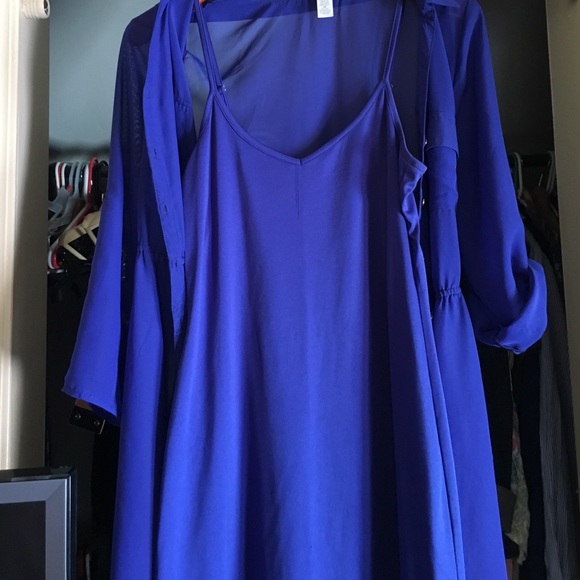 Chiffon royal blue button up Dress - Picture 4 of 4