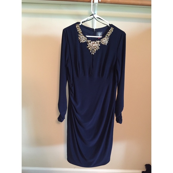 Vince Camuto Embellished Keyhole Gathered Sheath