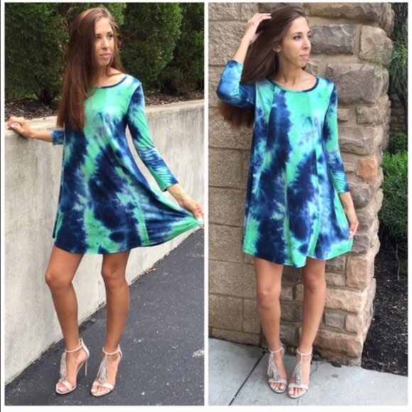 Mint & Navy Tie Dye Dress - Picture 2 of 4