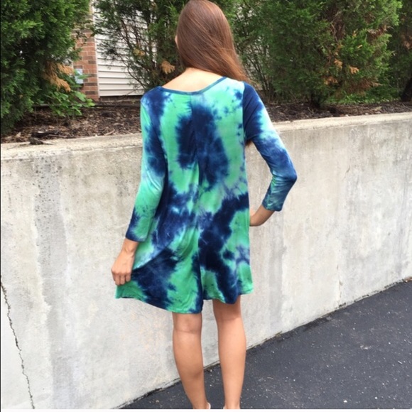 Mint & Navy Tie Dye Dress - Picture 3 of 4
