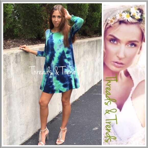 Mint & Navy Tie Dye Dress - Picture 4 of 4