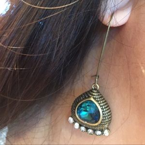 Pear Shape Topaz Gem and Rhinestone Earrings