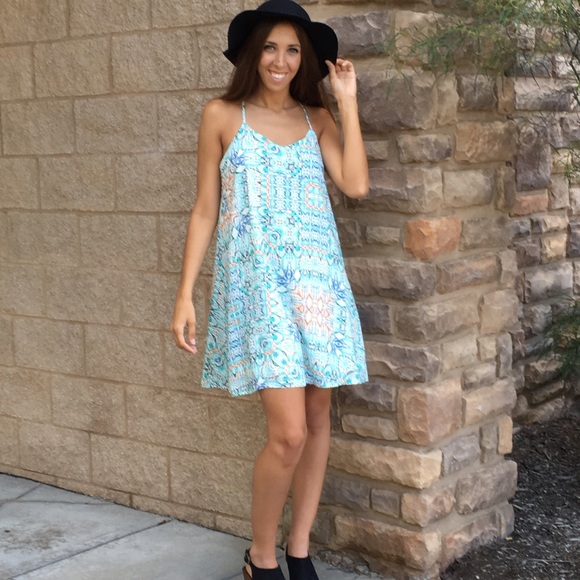 LAST ONE! Mint Abstract Print Halter Dress - Picture 2 of 3