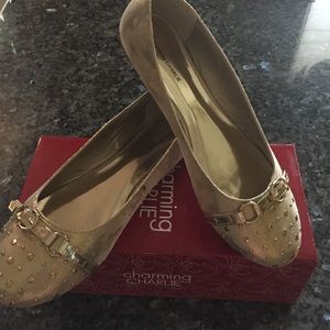Charming Charlie brand new flat gold shoes  .