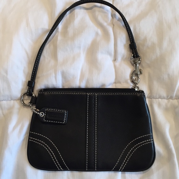 Coach black leather wristlet