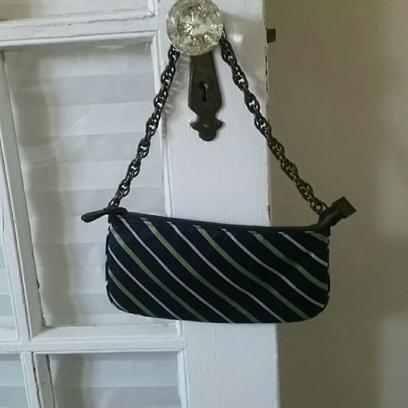 J. Crew Green and Blue Striped Silk Purse