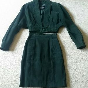 Matching hunter green suede jacket and skirt
