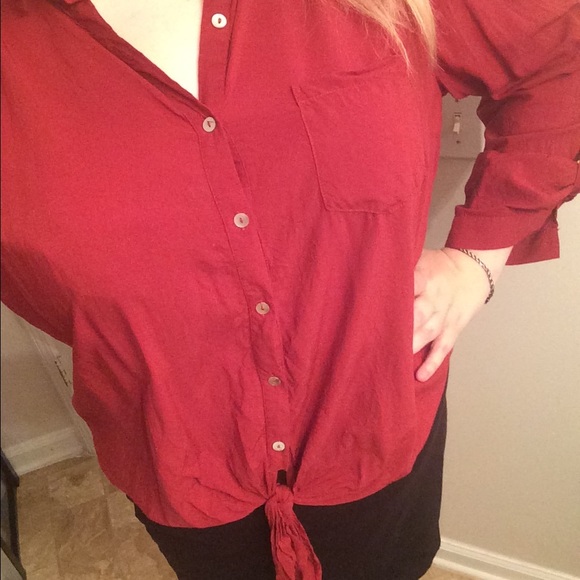 Red Tied Button Down 3X