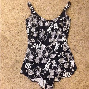 Black and White Floral Skirted One Piece
