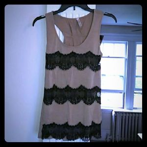 Tan lace front racer back tank top