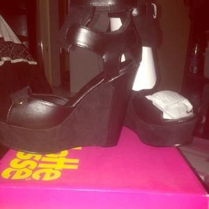 Black ankle strap wedges