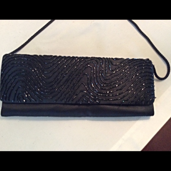 La Regaie Black Sequin Satin Evening Bag