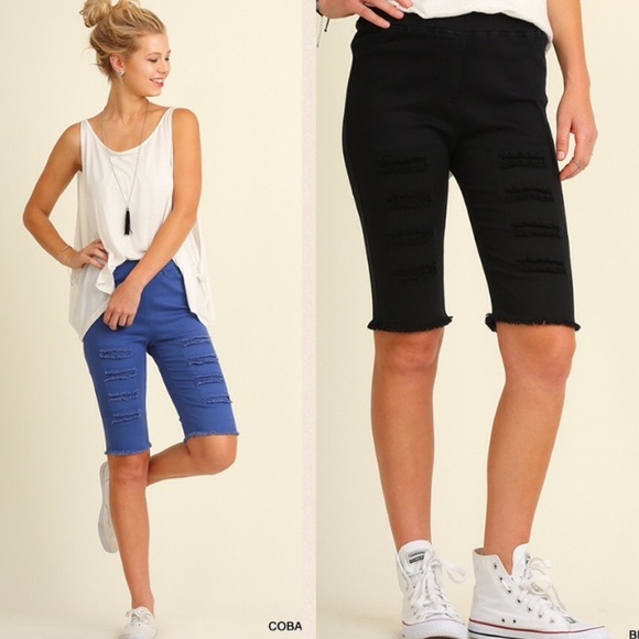 Pink Peplum Boutique Pants - Black Frayed cut out shorts