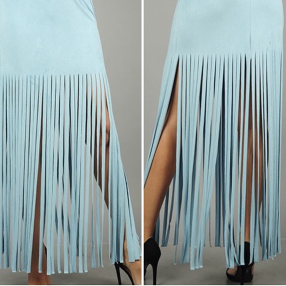 🚫SOLD🚫 Faux Suede Fringe Maxi Skirt #021 - Picture 2 of 4