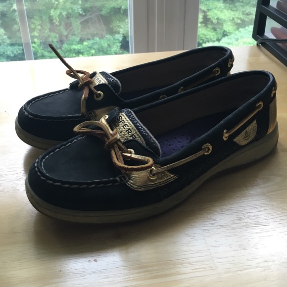 Navy and Gold SPERRIES boat shoes women's size 8