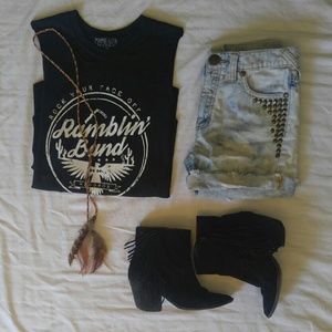 Free People Acid Wash Stud Shorts