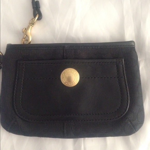 Coach black sig wristlet with leather front pocket