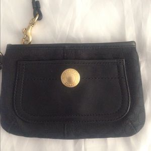 Coach black sig wristlet with leather front pocket