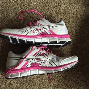 NEW! White and fuscia colored Asics
