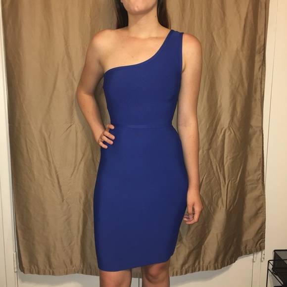BCBG LARKSPUR BLUE BANDAGE ONE SHOULDER XS