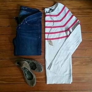 Wide neck lightweight striped sweater