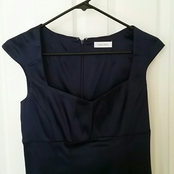 Calvin Klein Navy Blue Sateen Cocktail Dress
