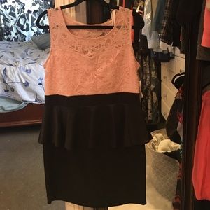 Peplum black and pink lace dress