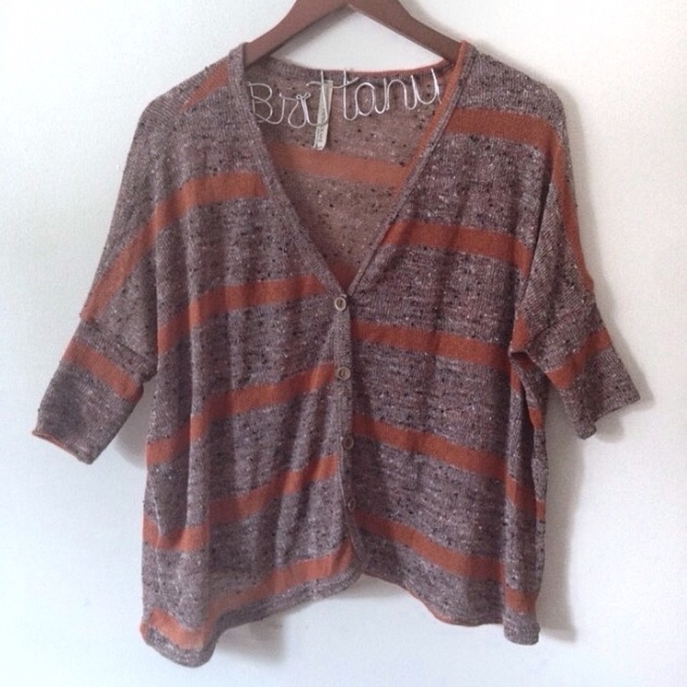 Grey & orange striped batwing sweater