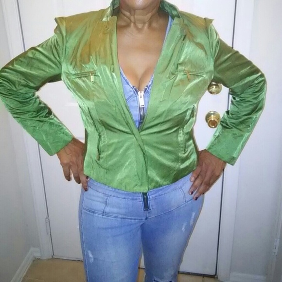 Bright green shiny jacket