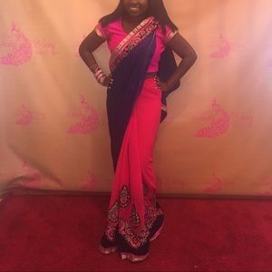 Saree pink and royal blue