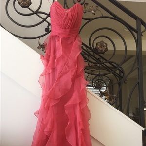 Badgley Mischka Tiered Gown Dress - Coral Pink 6