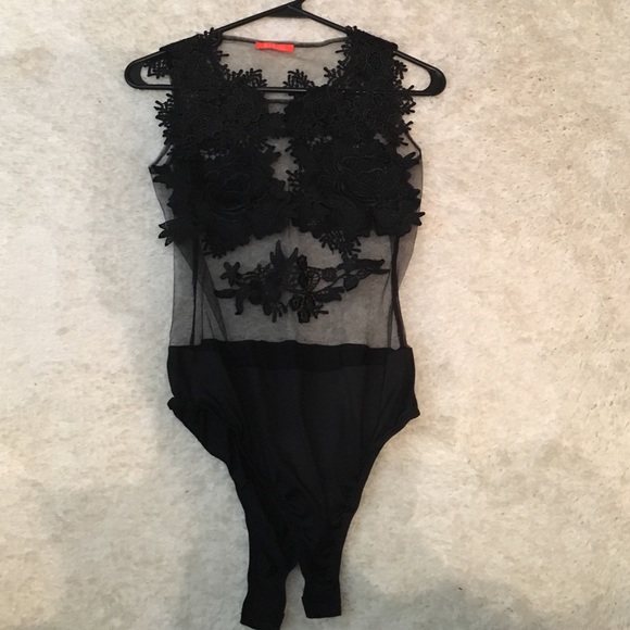 Black flower print mesh body suit