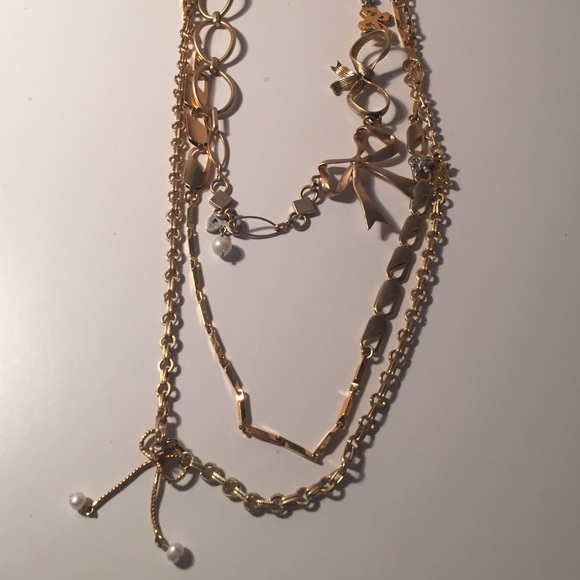 Juicy Couture gold layered bow charm necklace