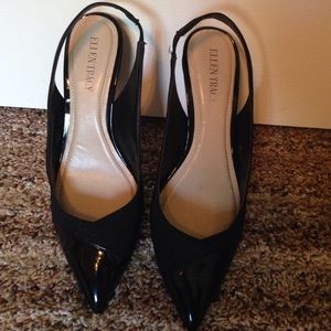 Ellen Tracy cute, low heeled black shoes.