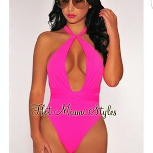 Hot Miam Styles Multi Wear Swimsuit Hot Pink Small