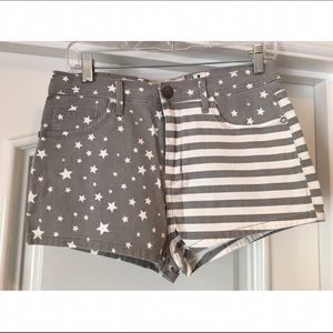 High Waist Grey American Flag Shorts